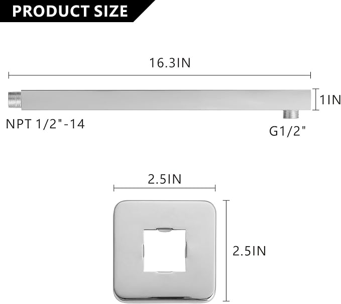 Voolan 16" Square Shower Arm - Image 4