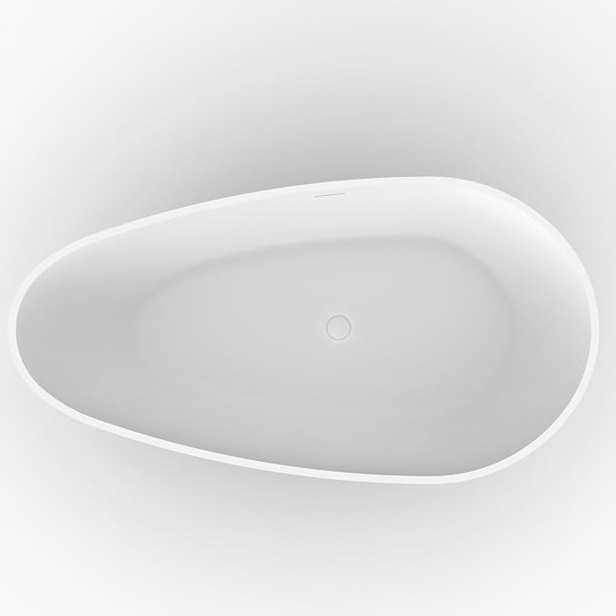 67 in Solid Surface Freestanding Bathtub, Contemporary Oval Shape Soaking Tub - Image 2
