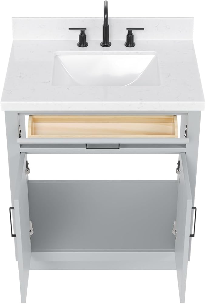 ARIEL 30" Bathroom Vanity with Sink, Carrara White Quartz Top 1.5" Edge - Image 4