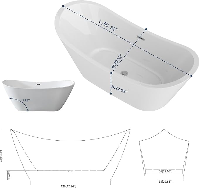 Sarlai 67 Inch Acrylic Freestanding Soaking Bathtub Contemporary Soaking White - Image 9