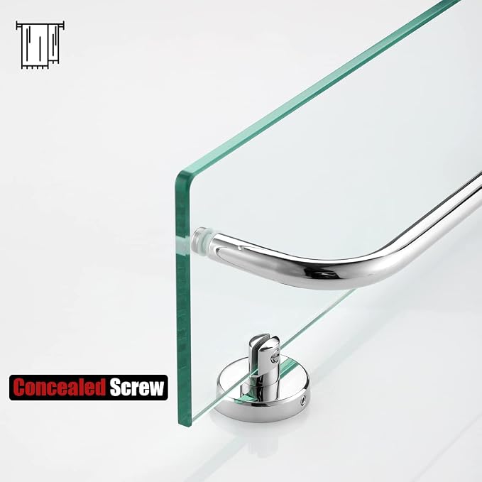 JQK Bathroom Glass Shelf Polished Chome, Shelf - Image 9