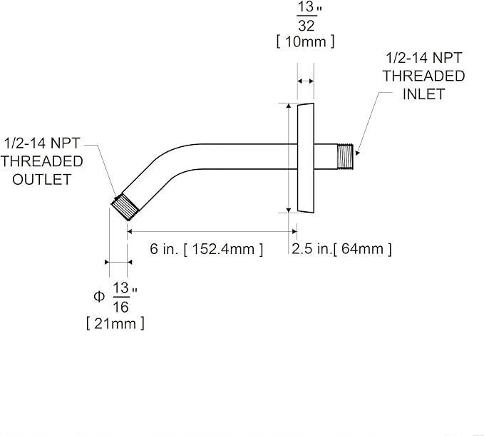 OFFO Shower Arm with Flange, 6 in Wall Mount Replacement Angle Shower Head Arm - Image 7