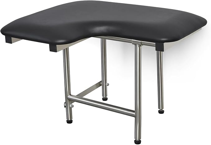 28" x 22.5" Black Padded Wall Mount Folding Right-Handed Transfer Bench Shower by Seachrome