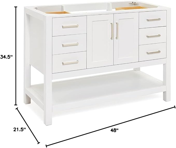 ARIEL 48" White Bathroom Vanity Base Cabinet, Center Rectangular Sink, 2 Soft - Image 3