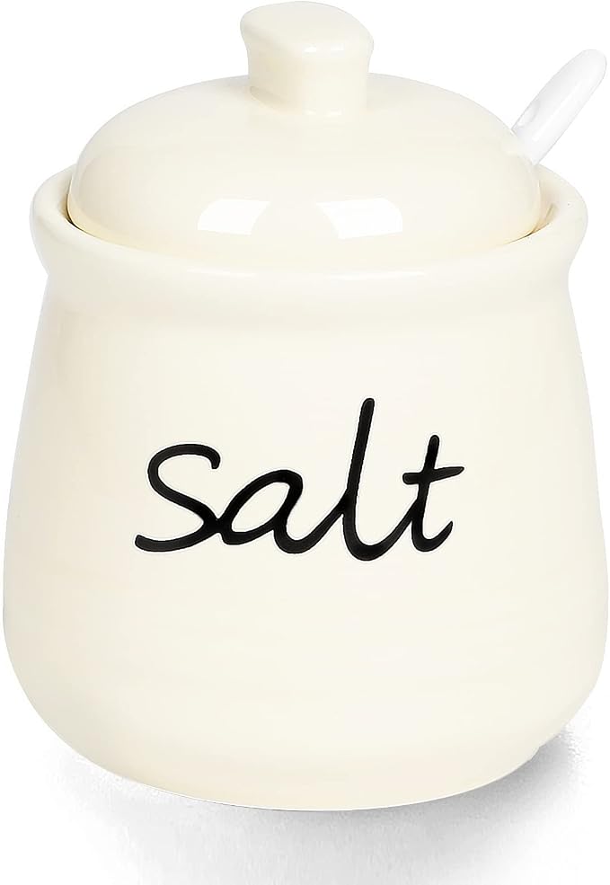 ONTUBE Ceramic Salt Bowl with Lid and Spoon 12oz by ONTUBE