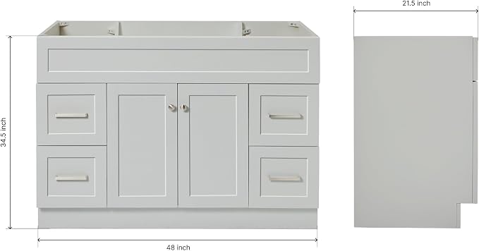 ARIEL 48" Inch Single Vanity Base Cabinet in Grey - Image 3