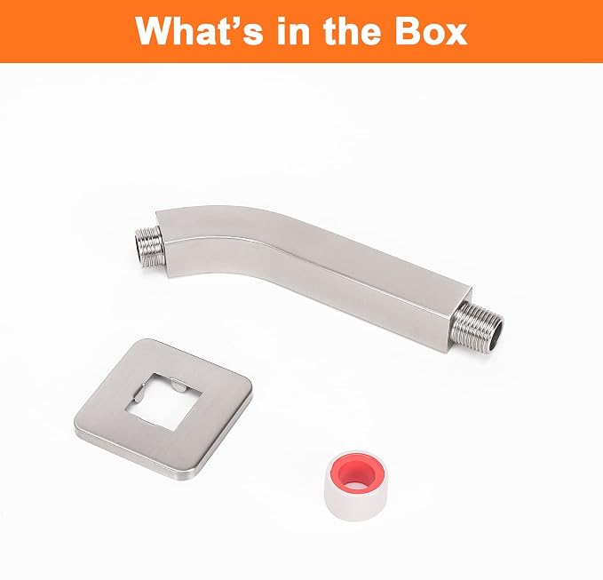 HarJue Shower Arm with Flange and Teflon Tape, Wall Mounted Square Shower Pipe - Image 7