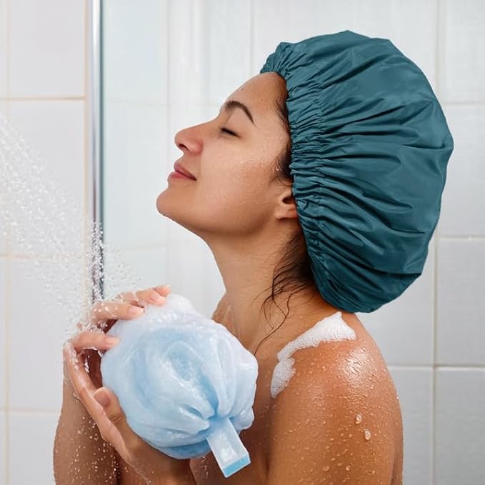 Reusable Shower Cap for Women, Large Waterproof Shower Essentials Bonnet - Image 4