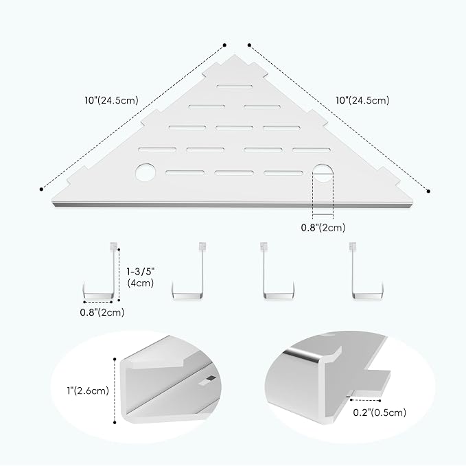 10’’ Shower Corner Shelf, Stainless Steel Shower Shelves - Image 2
