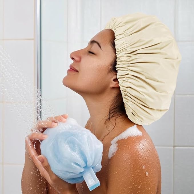 Reusable Shower Cap for Women, Large Waterproof Shower Essentials Bonnet - Image 4