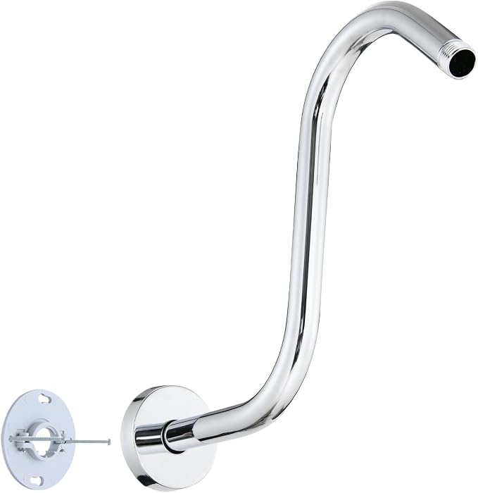 Shower Head Arm 10 Inch Chrome, S Shaped Shower Head Extender Arm by RAINREVIVE