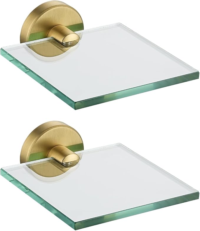 JQK Small Floating Glass Shelves Gold, 4 Inch Display Ledges by Homeimprovement