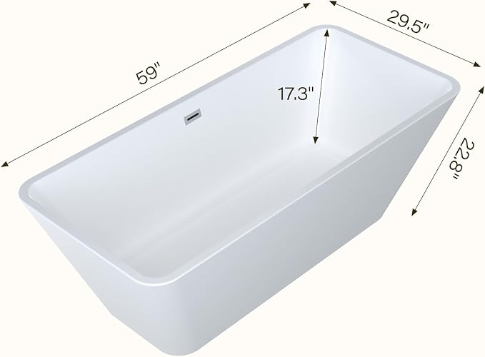 59" Freestanding Bathtub，Acrylic Deep Soak Tub, Glossy White, Easy Install - Image 2