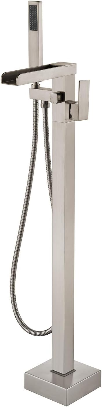 Freestanding Bathtub Faucet Waterfall Tub Filler Brushed Nickel Floor Mount by wowkksanitaryware