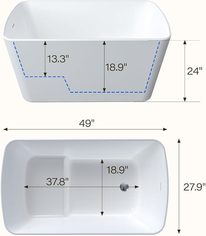 49" Acrylic Freestanding Soaking Bathtub, Matte Drain & Black Overflow - Image 4