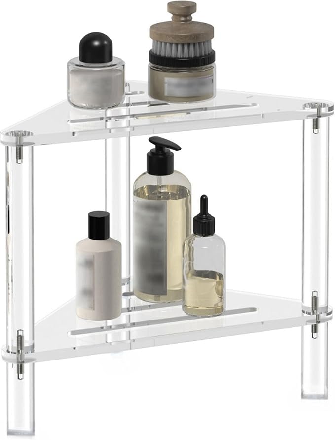 Corner Shower Caddy, 2 Tier Acrylic Bathroom Corner Shelf Clear Standing Shower by Unknown