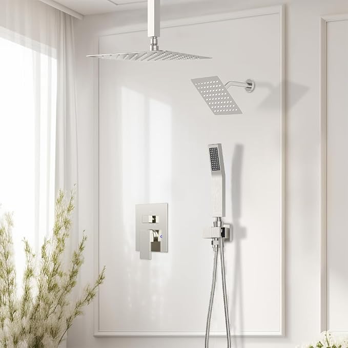 Rain Shower System Brushed Nickel, STARBATH 12+6" Double Rain Shower Head and - Image 6