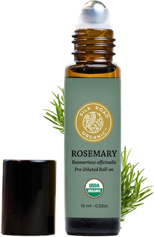 Silk Road Organic Rosemary Essential Oil & Jojoba Roll On, USDA Certified by SILKROADORGANIC