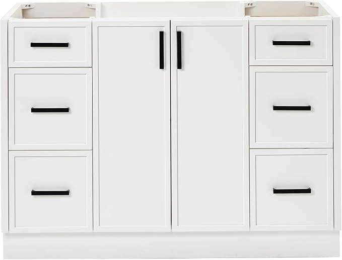 ARIEL Kelly 48 inch Bathroom Vanity Without Sink in White, Bathroom Base Cabinet by Ariel