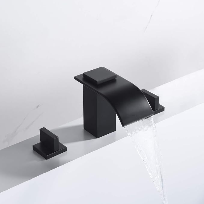 sumerain Black Waterfall Tub Faucet Deck Mount 3 Hole Widespread Bathtub Faucet - Image 5