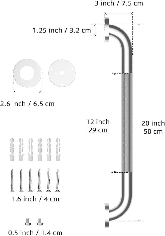 20 Inch Anti Slip Shower Grab Bar, Munzong Stainless Steel Bathroom Grab Bar - Image 2