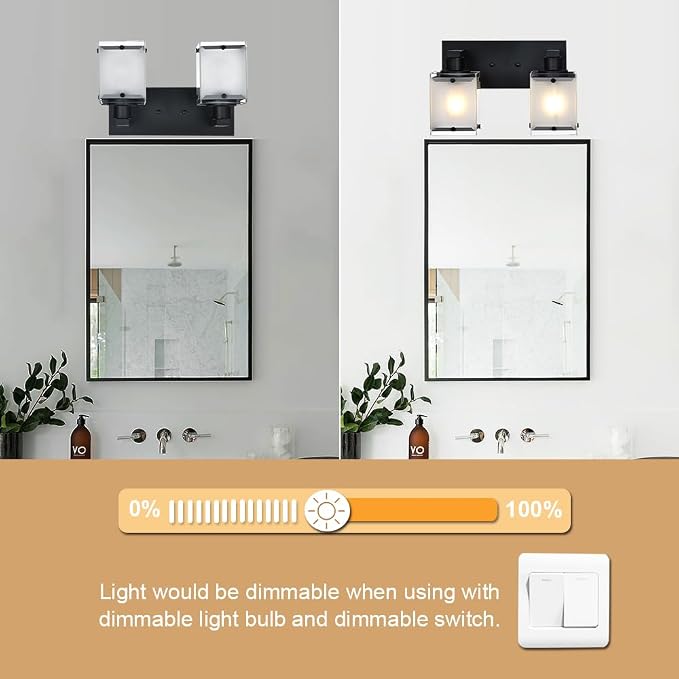 Black Wall Sconce Lighting, 2-Light Bathroom Vanity Light Fixture Wall Mount - Image 5