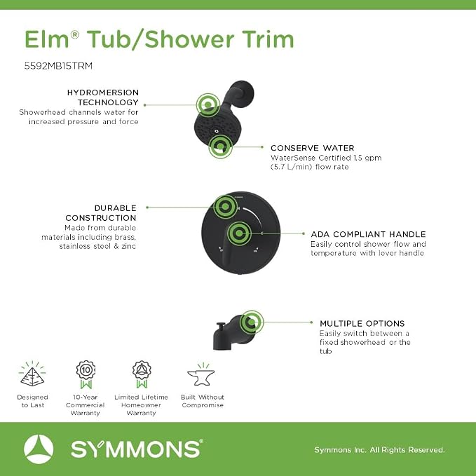Elm Single Handle Wall Mounted Tub and Shower Trim Kit - Image 4