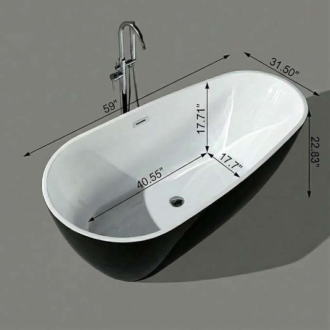 Bathtub with Upturned Ends, CUPC Chrome Drain and Overflow, Built-in Overflow - Image 2