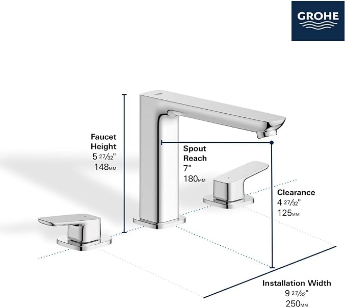 Grohe 101923EN00 Cubeo 3-Hole 2-Handle Deck Mount Tub Filler, Brushed Nickel - Image 4