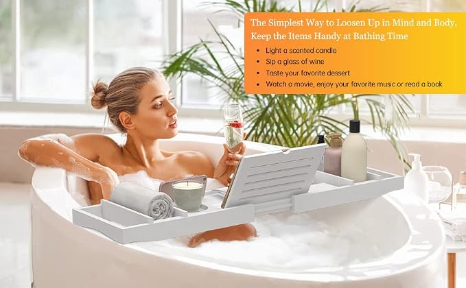 Zhuoyue Bamboo Bathtub Tray, Expandable Premium Bath Tray - Image 8
