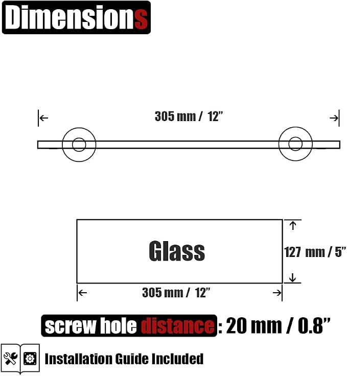 JQK Bathroom Glass Shelf, Tempered Glass Shower Storage 12 by 5 inches - Image 3