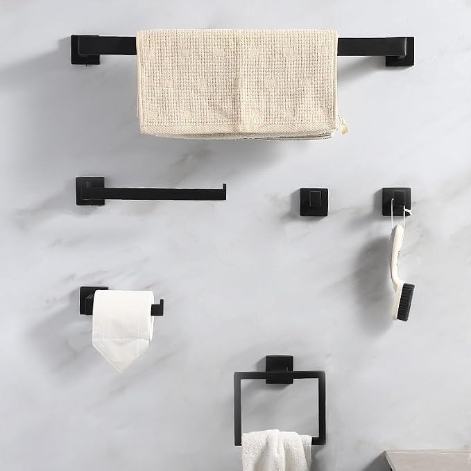 16-inch Black Towel Rack Set, SUS304 Stainless Steel Bathroom Wall-Mounted by Unknown