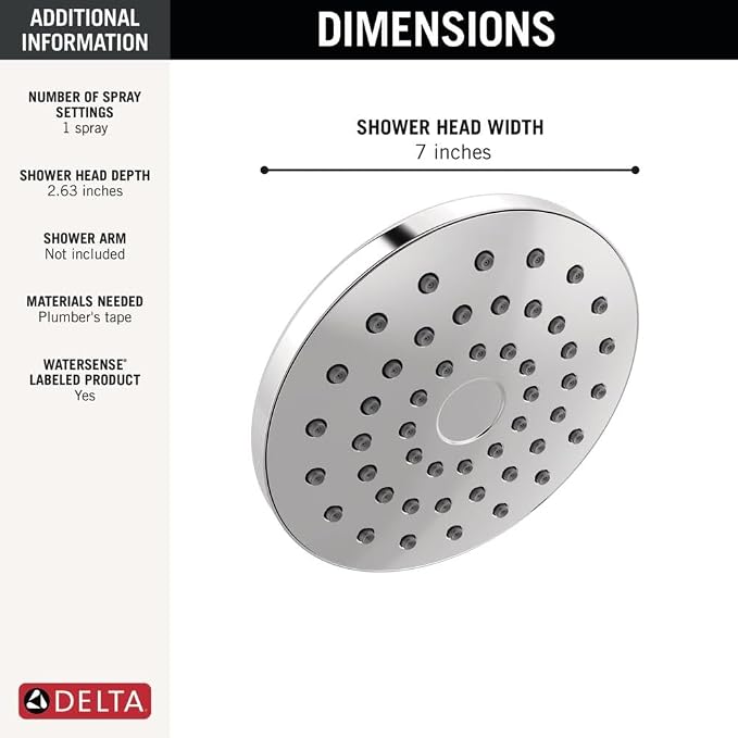 Delta PivotPro Chrome Rain Showerhead, Single Setting 7 Inch Round Shower Head - Image 4