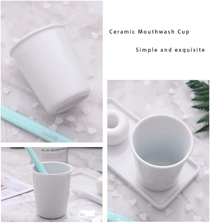 Awhale Ceramic Bathroom Cup 2Pcs, Mouthwash Cups, Toothbrush Holders - Image 3