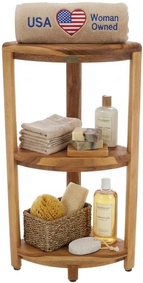 EcoDecors SnazzyCorner Natural Teak Corner Shower 3 Tier Shelf – Bathroom by EcoDecors
