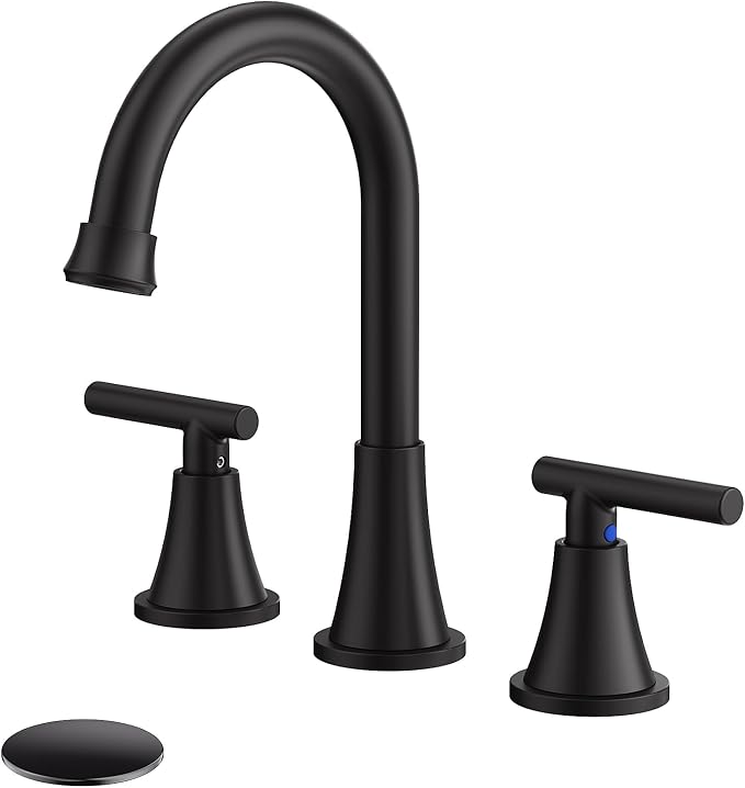 Bathroom Faucets for Sink 3 Hole, Hurran Matte Black Bathroom Sink Faucet by Hurran