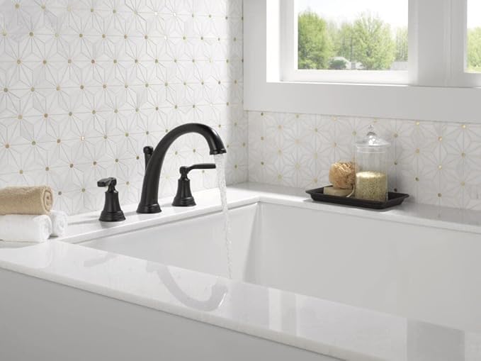 Delta Woodhurst Roman Tub Faucet, Matte Black Deck Mount Bathtub Faucet - Image 2