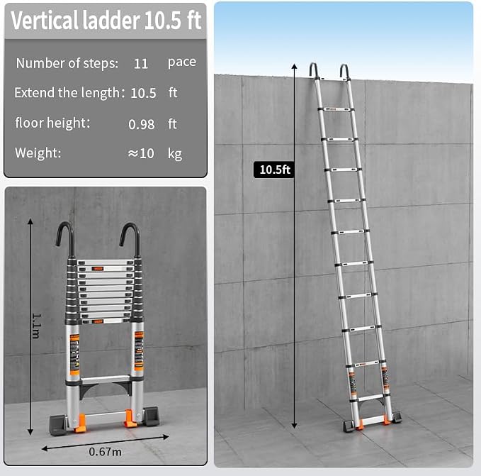 Telescoping Ladder, 10.5FT Aluminum Multi-Purpose Collapsible Ladder - Image 4