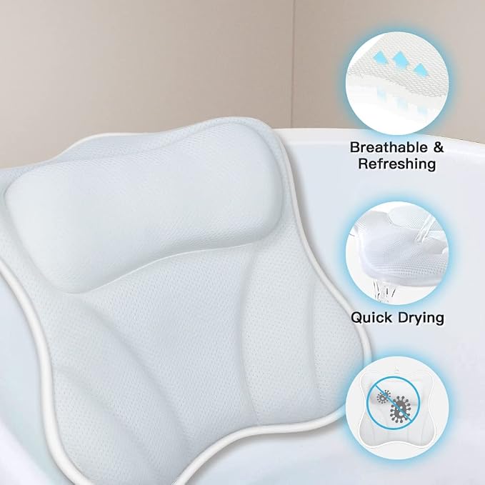 Bath Pillow for Tub Luxury Bathtub Pillow for Head and Neck 4D Air Mesh Spa - Image 4