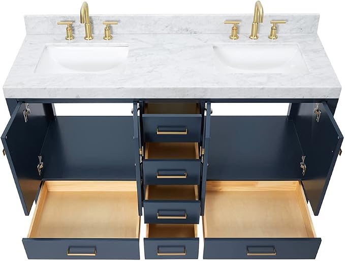 ARIEL Cambridge 60 Inch Midnight Blue Bathroom Vanity Double Sink, Solid Wood - Image 5