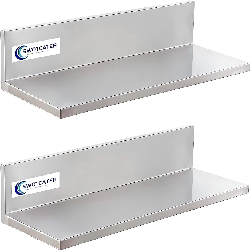 Stainless Steel Wall Shelf 8.6"x16" 50LB, 2 Packs L-Shaped Commercial Wall by SWOTCATER