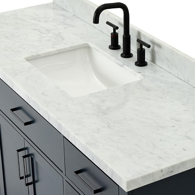 ARIEL Bathroom Vanity 61" Midnight Blue, 1.5" Edge Italian Carrara Marble - Image 7