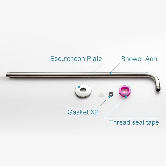 OFFO Shower Arm with Flange, 24 in Brushed Nickel Wall Mount Replacement Angle - Image 6