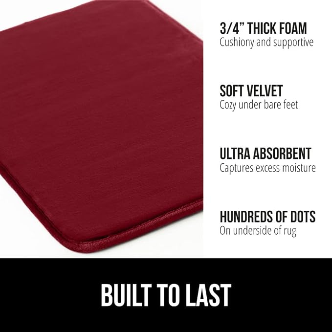 GORILLA GRIP Memory Foam Bath Mat, Soft Absorbent Velvet Bathroom Mats - Image 2