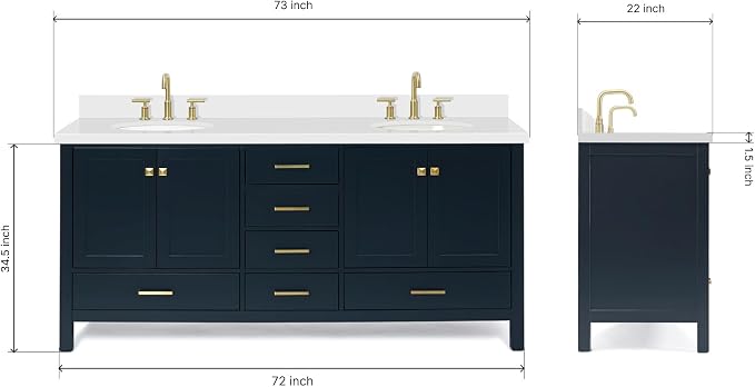 ARIEL Double Bathroom Vanity 73" Grey - Image 2