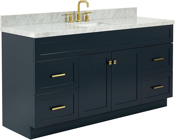 ARIEL Hamlet 67" Midnight Blue Bathroom Vanity, 1.5" Edge Italian Carrara - Image 8
