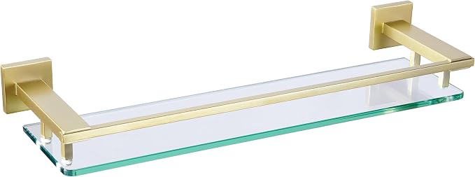 LANC Gold Bathroom Shelf Glass Shelves 20-Inch Floating Tempered Glass Shelf by LANC