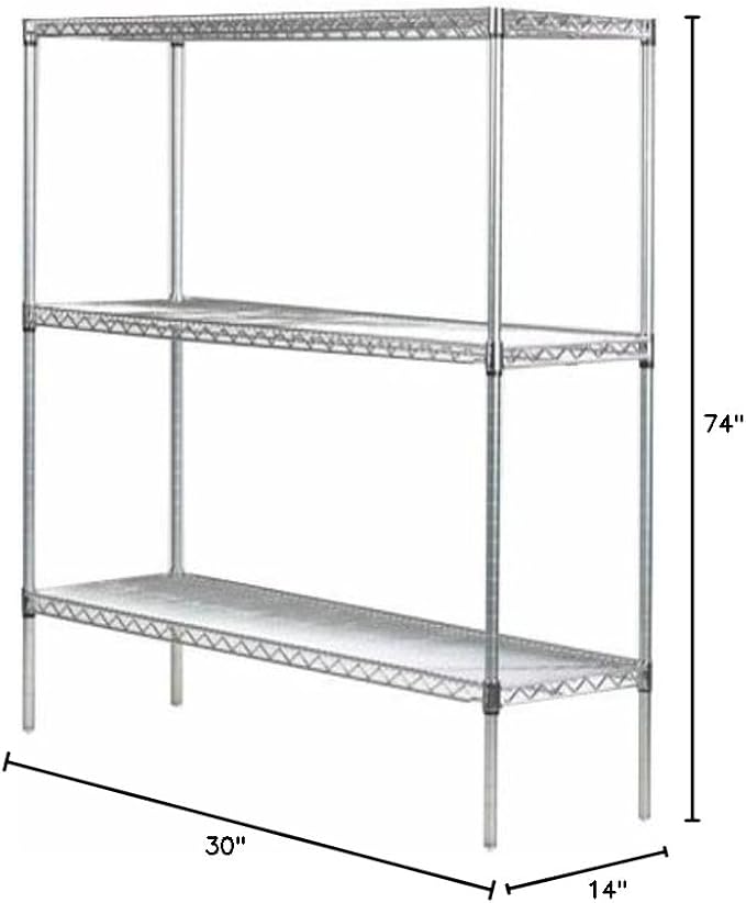 Omega 14" Deep x 30" Wide x 74" High 3 Tier Chrome Starter Shelving Unit - Image 2