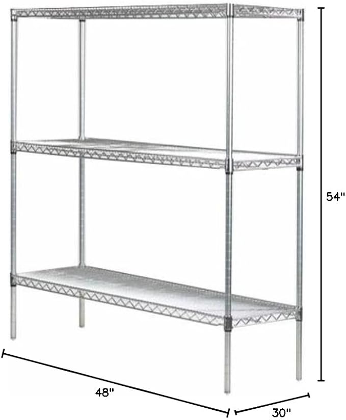 Omega 30" Deep x 48" Wide x 54" High 3 Tier Chrome Starter Shelving Unit - Image 2