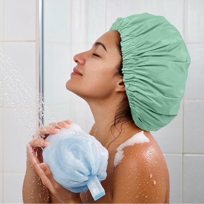 Reusable Shower Cap for Women, Large Waterproof Shower Essentials Bonnet - Image 4